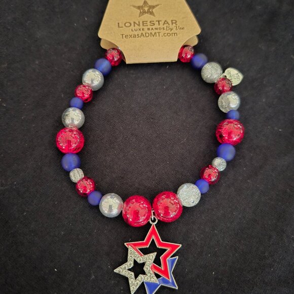 American Patriotic Beaded Hat Band Red White Blue Stars - Picture 3 of 4